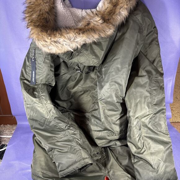 Members Only Jacket Women Green Faux Fur Hood Double Zipper Soft Lining 3XL - Picture 7 of 12